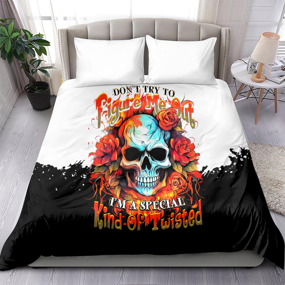 Flower Skull Bedding Set Don't Try To Figured Me Out I Special Kind Fire Flower - Wonder Print Shop