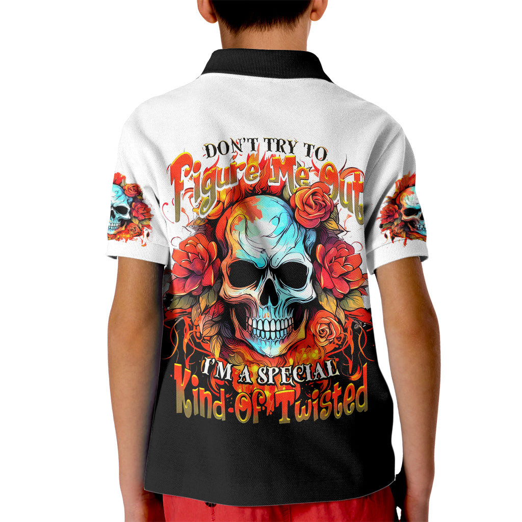 Flower Skull Kid Polo Shirt Don't Try To Figured Me Out I Special Kind Fire Flower - Wonder Print Shop