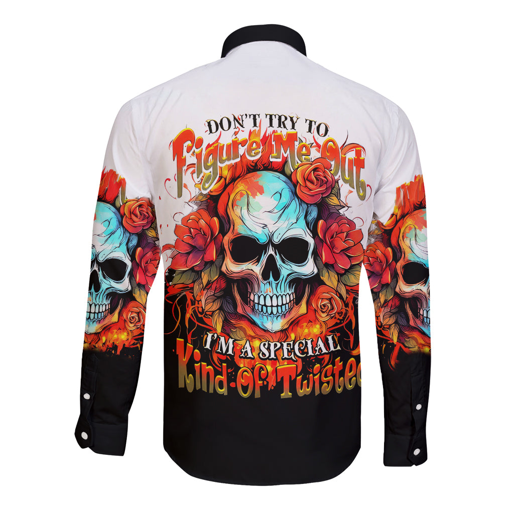 Flower Skull Long Sleeve Button Shirt Don't Try To Figured Me Out I Special Kind Fire Flower - Wonder Print Shop