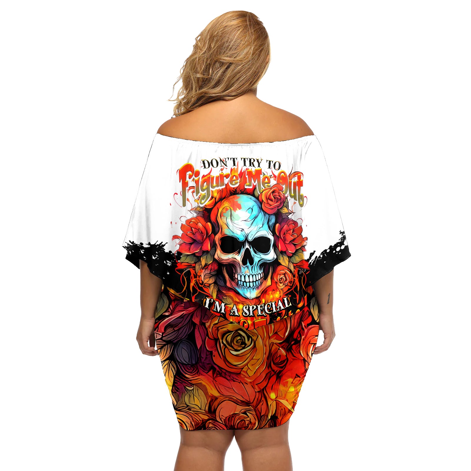 Death Skull Off Shoulder Short Dress I Never Alone My Demon With Me 24/7 - Wonder Print Shop