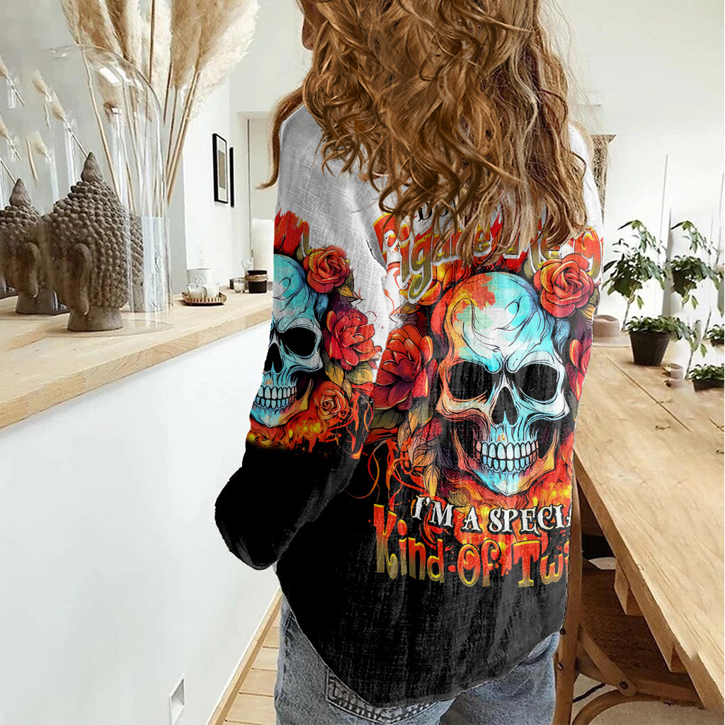 Death Skull Women Casual Shirt I Never Alone My Demon With Me 24/7 DT01