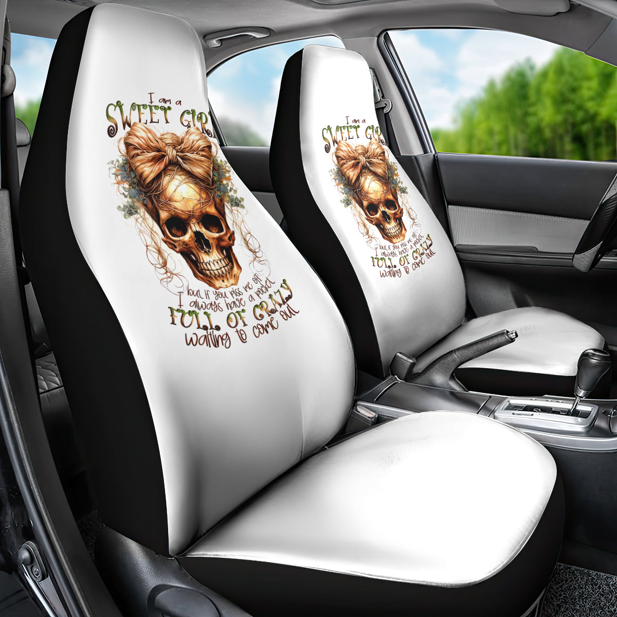 Girl Skull Car Seat Cover I Sweet Girl Full Of Crazy - Wonder Print Shop