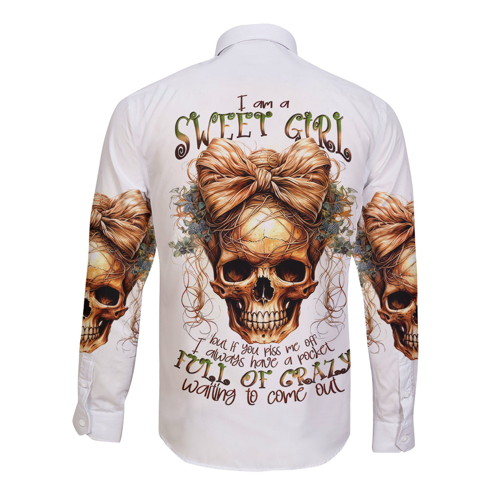 Girl Skull Long Sleeve Button Shirt I Sweet Girl Full Of Crazy - Wonder Print Shop