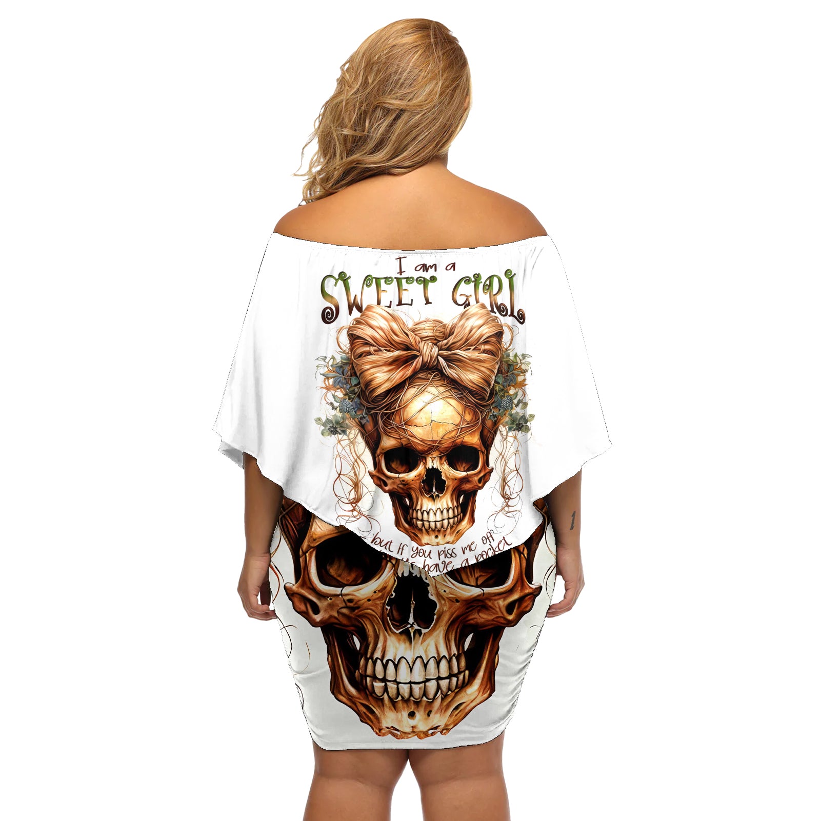 Devil Skull Off Shoulder Short Dress I Never Alone My Demon With Me 24/7 - Wonder Print Shop