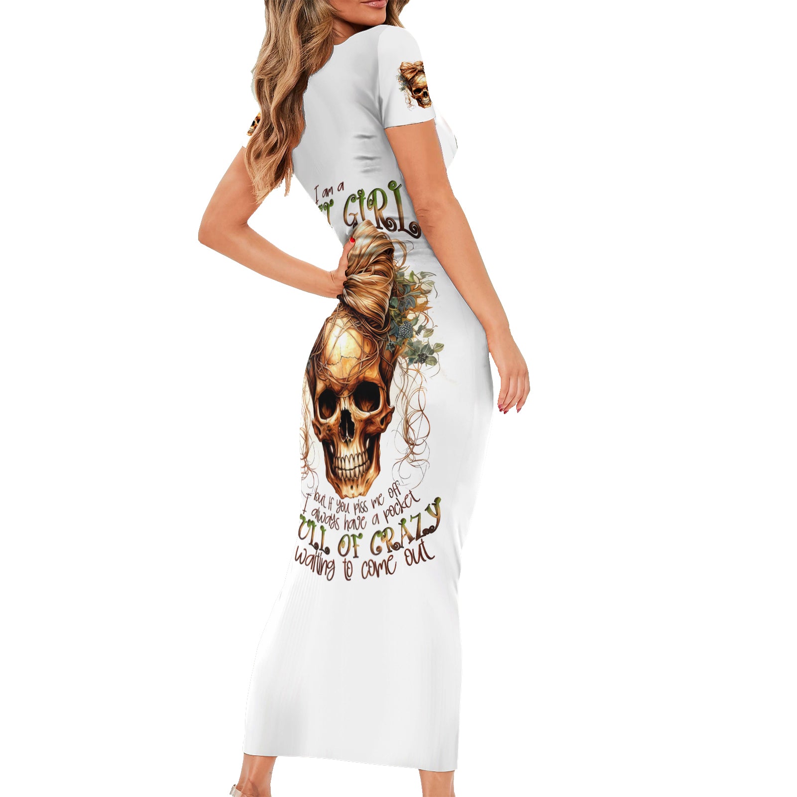 Devil Skull Short Sleeve Bodycon Dress I Never Alone My Demon With Me 24/7 DT01