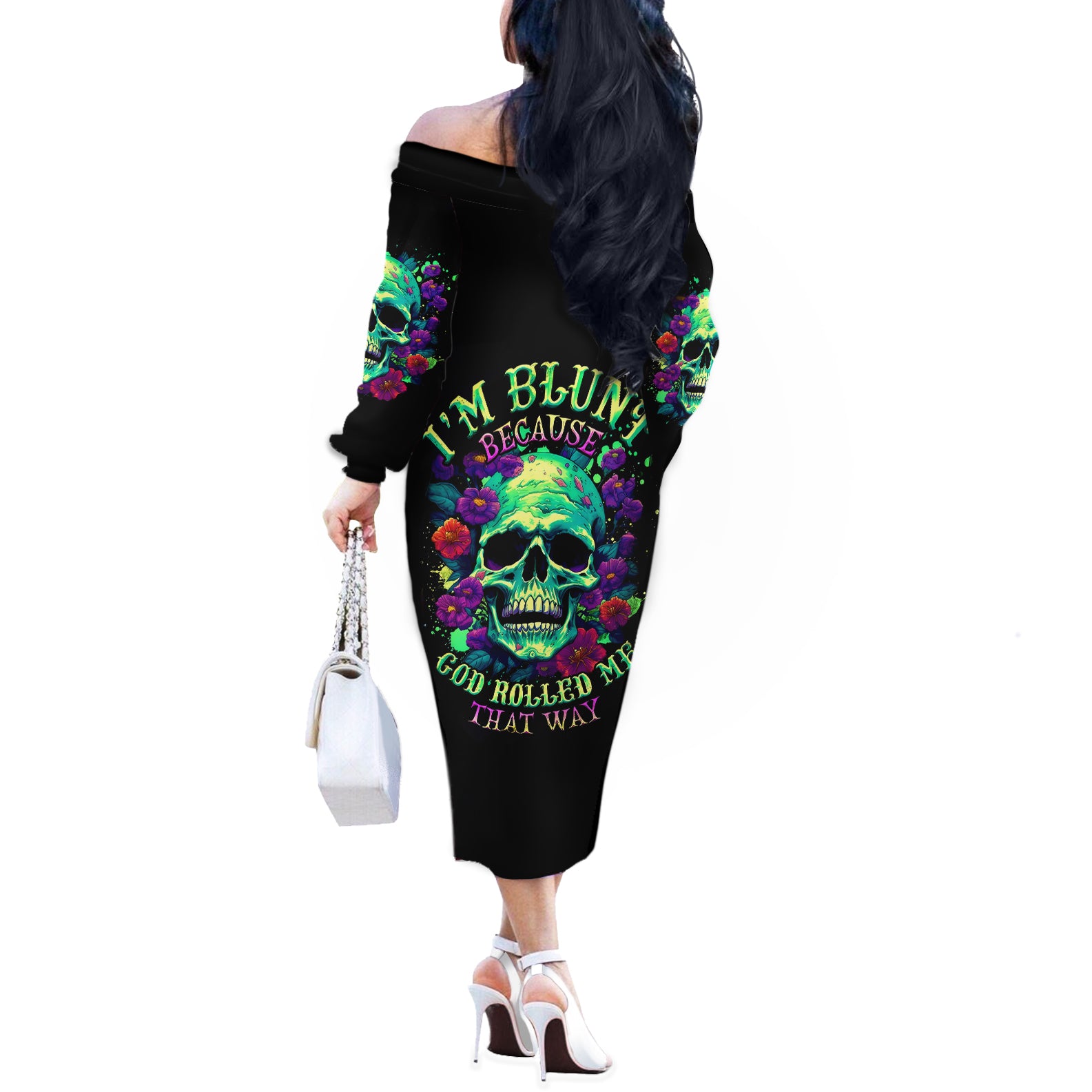 Devil Skull Off The Shoulder Long Sleeve Dress It's Not How Crazy Iam But Enjoy It Make Me Dangerous - Wonder Print Shop