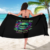 Black sarong with colorful skull and floral graphic, wrap skirt with loose ends