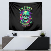 Black skull flower wall tapestry featuring neon skull with colorful flowers