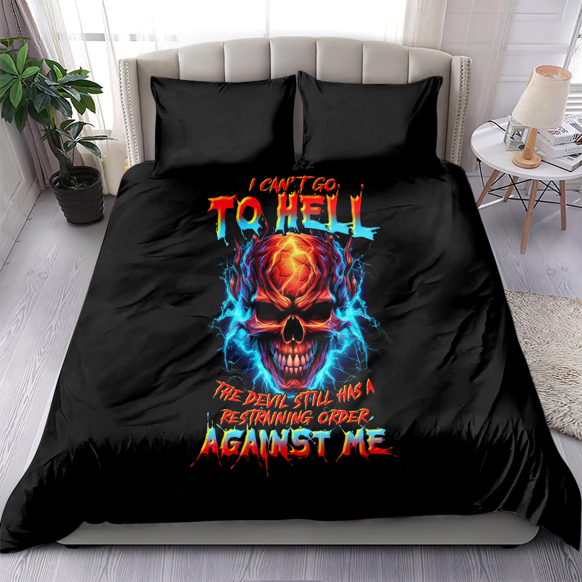 Thunder Skull Bedding Set I Can't Go To Hell Devil Restrainning Order Against Me - Wonder Print Shop