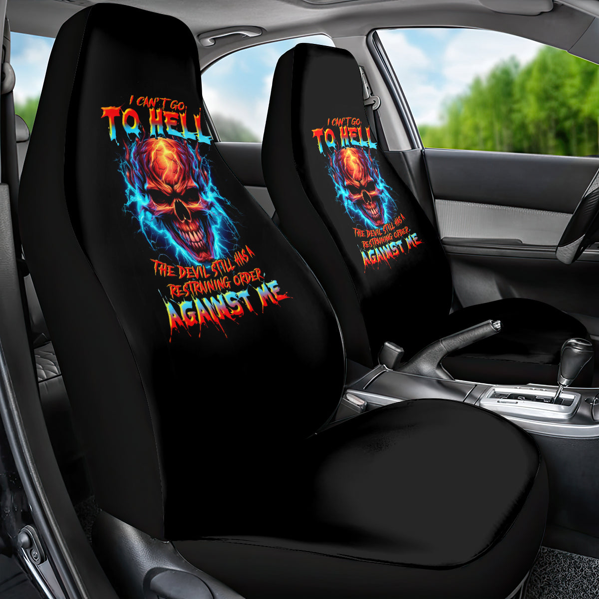 Thunder Skull Car Seat Cover I Can't Go To Hell Devil Restrainning Order Against Me - Wonder Print Shop