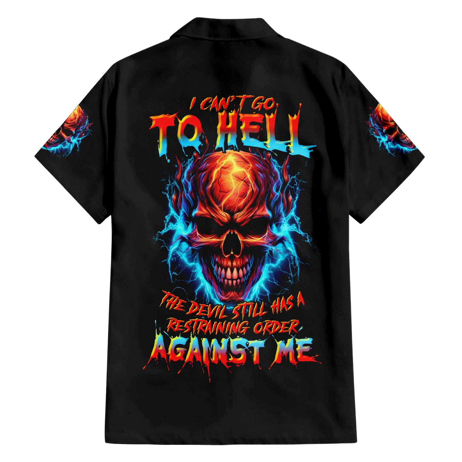 Thunder Skull Hawaiian Shirt I Can't Go To Hell Devil Restrainning Order Against Me - Wonder Print Shop