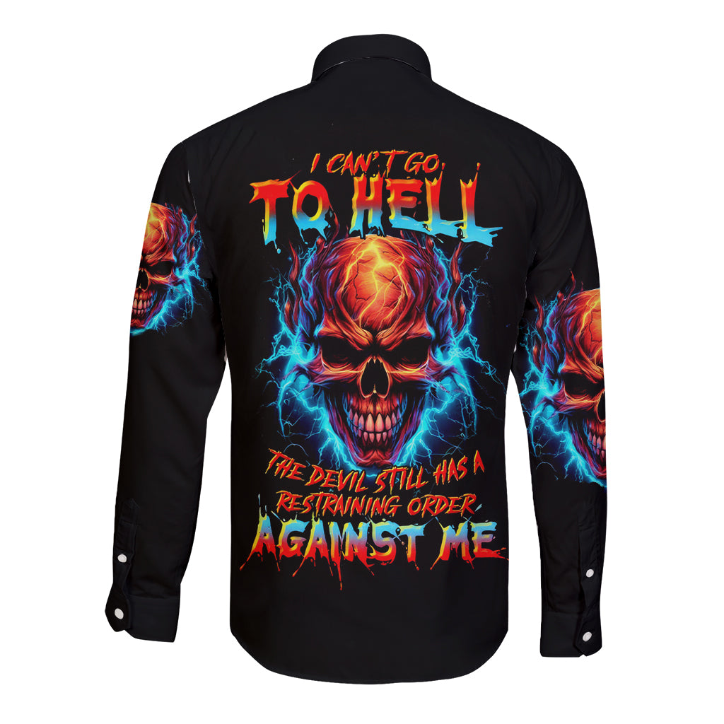 Thunder Skull Long Sleeve Button Shirt I Can't Go To Hell Devil Restrainning Order Against Me - Wonder Print Shop