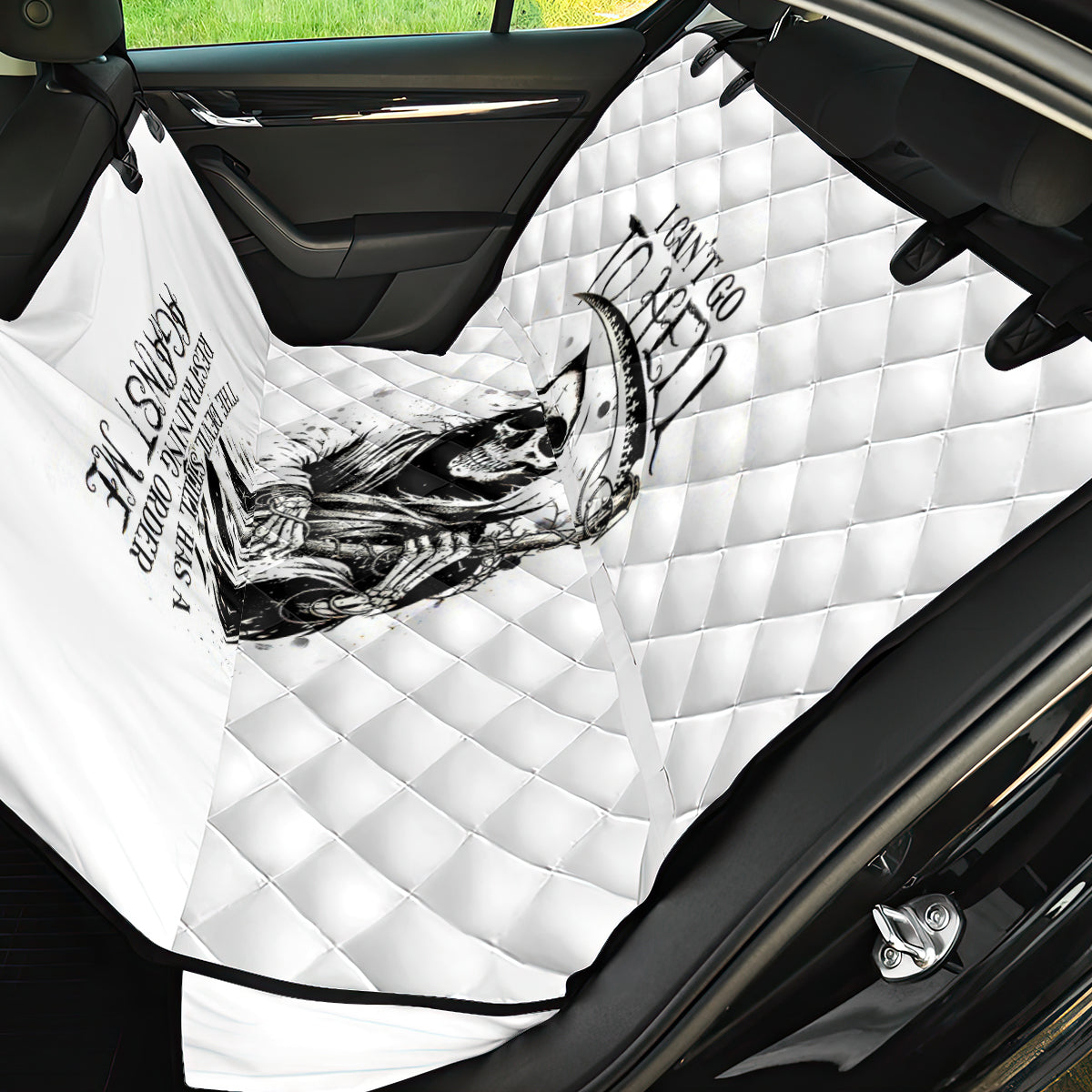 Skull Reaper Back Car Seat Cover I Can't Go To Hell Devil Restrainning Order Against Me - Wonder Print Shop