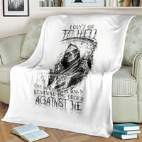 White skull reaper graphic blanket with black skull portrait and script text