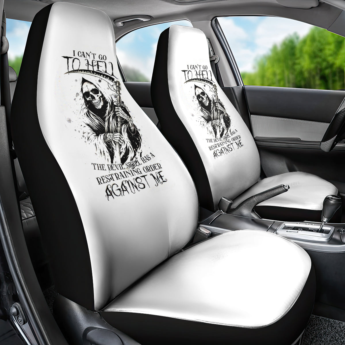 Skull Reaper Car Seat Cover I Can't Go To Hell Devil Restrainning Order Against Me - Wonder Print Shop