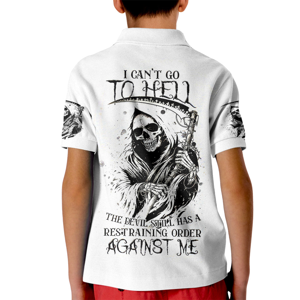 Skull Reaper Kid Polo Shirt I Can't Go To Hell Devil Restrainning Order Against Me - Wonder Print Shop