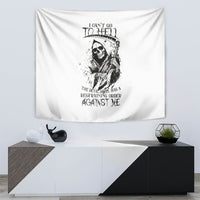 White skull reaper tapestry featuring skull portrait and “restraining order” lettering