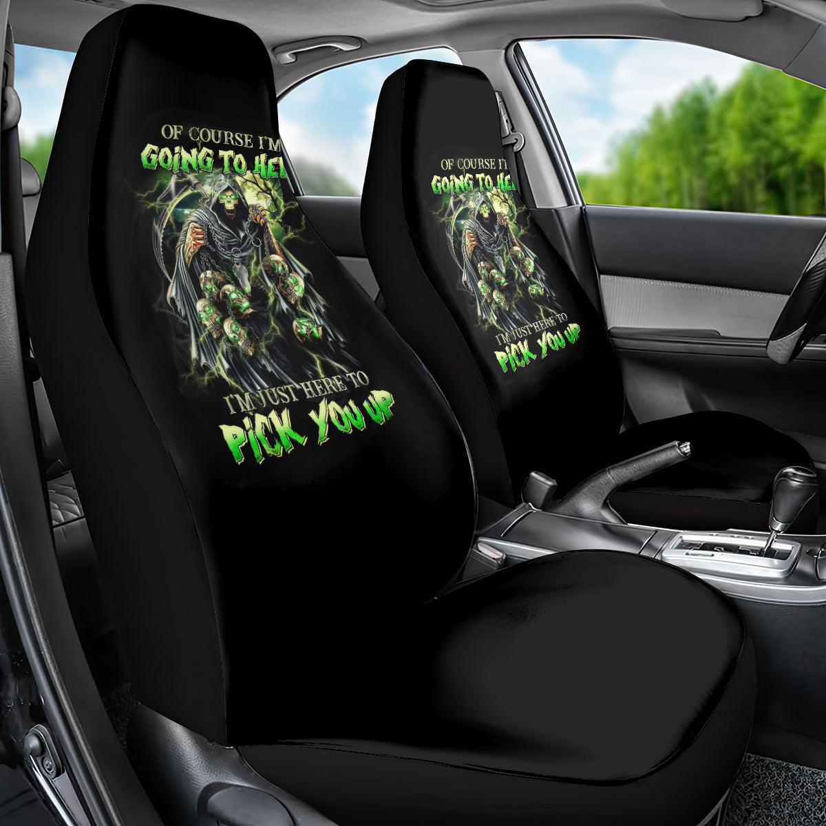 Skull Reaper Car Seat Cover I Going To Hell Just Pick You Up - Wonder Print Shop