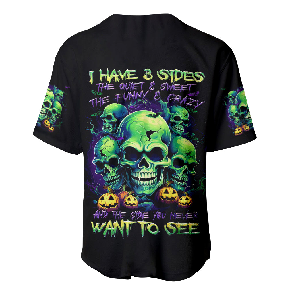 Skull Pumpkin Baseball Jersey I Have Three Side Quite Funny And Side You Never Want - Wonder Print Shop