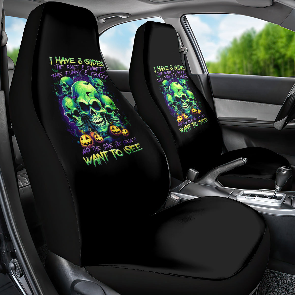 Skull Pumpkin Car Seat Cover I Have Three Side Quite Funny And Side You Never Want - Wonder Print Shop