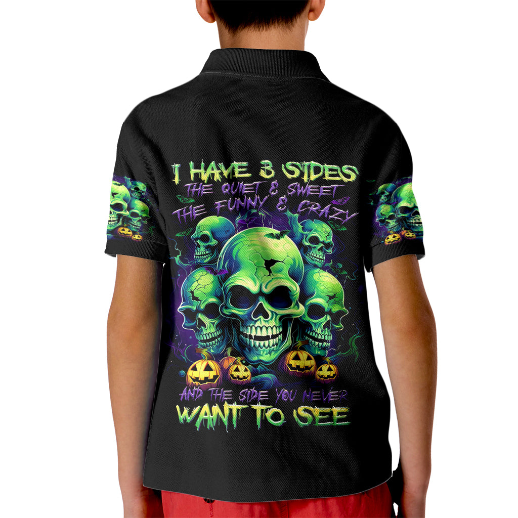 Skull Pumpkin Kid Polo Shirt I Have Three Side Quite Funny And Side You Never Want - Wonder Print Shop