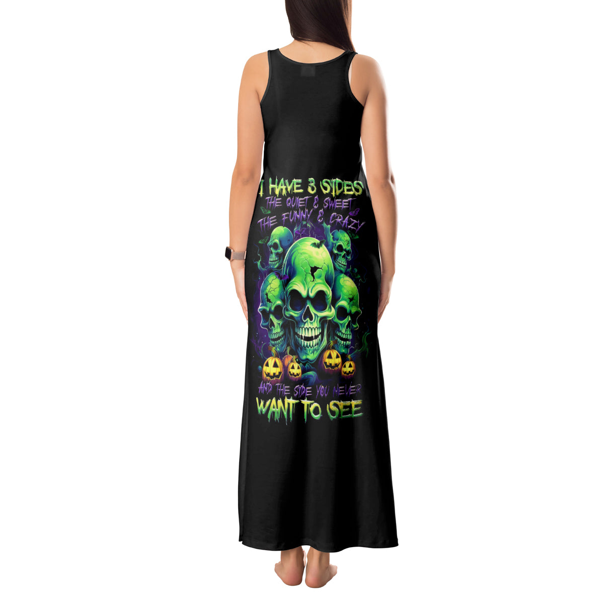 Flower Skull Tank Maxi Dress Don't Try To Figured Me Out I Special Kind Fire Flower DT01