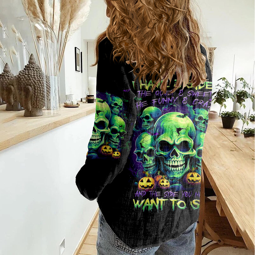 Flower Skull Women Casual Shirt Don't Try To Figured Me Out I Special Kind Fire Flower DT01