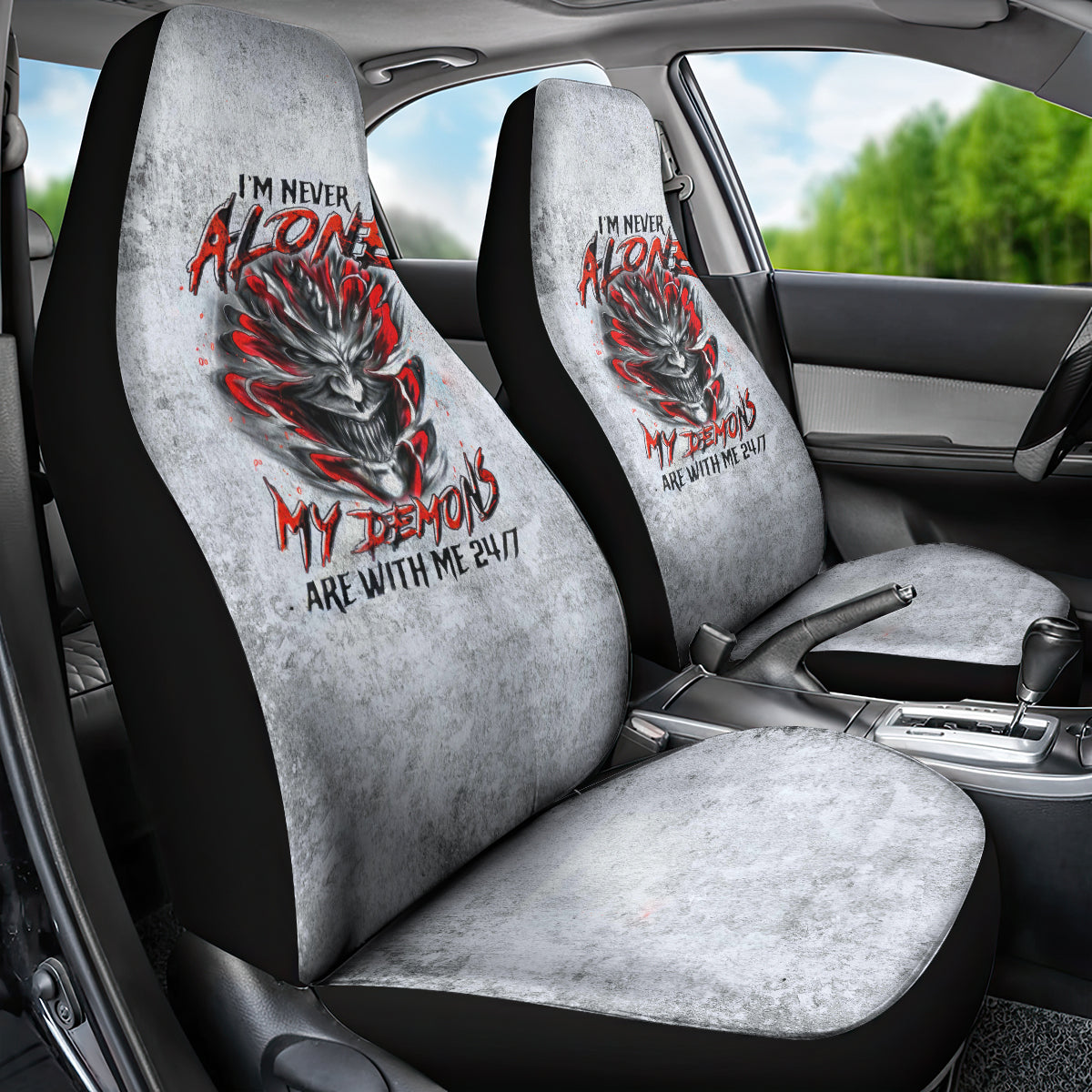 Devil Skull Car Seat Cover I Never Alone My Demon With Me 24/7 - Wonder Print Shop