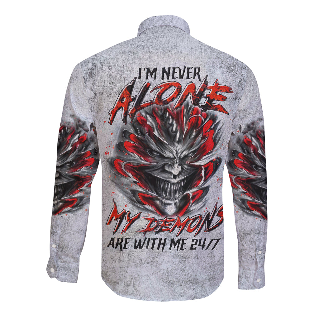 Devil Skull Long Sleeve Button Shirt I Never Alone My Demon With Me 24/7 - Wonder Print Shop