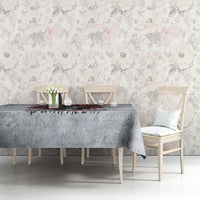 Grey devil skull tablecloth with red flame skull print on rectangular table