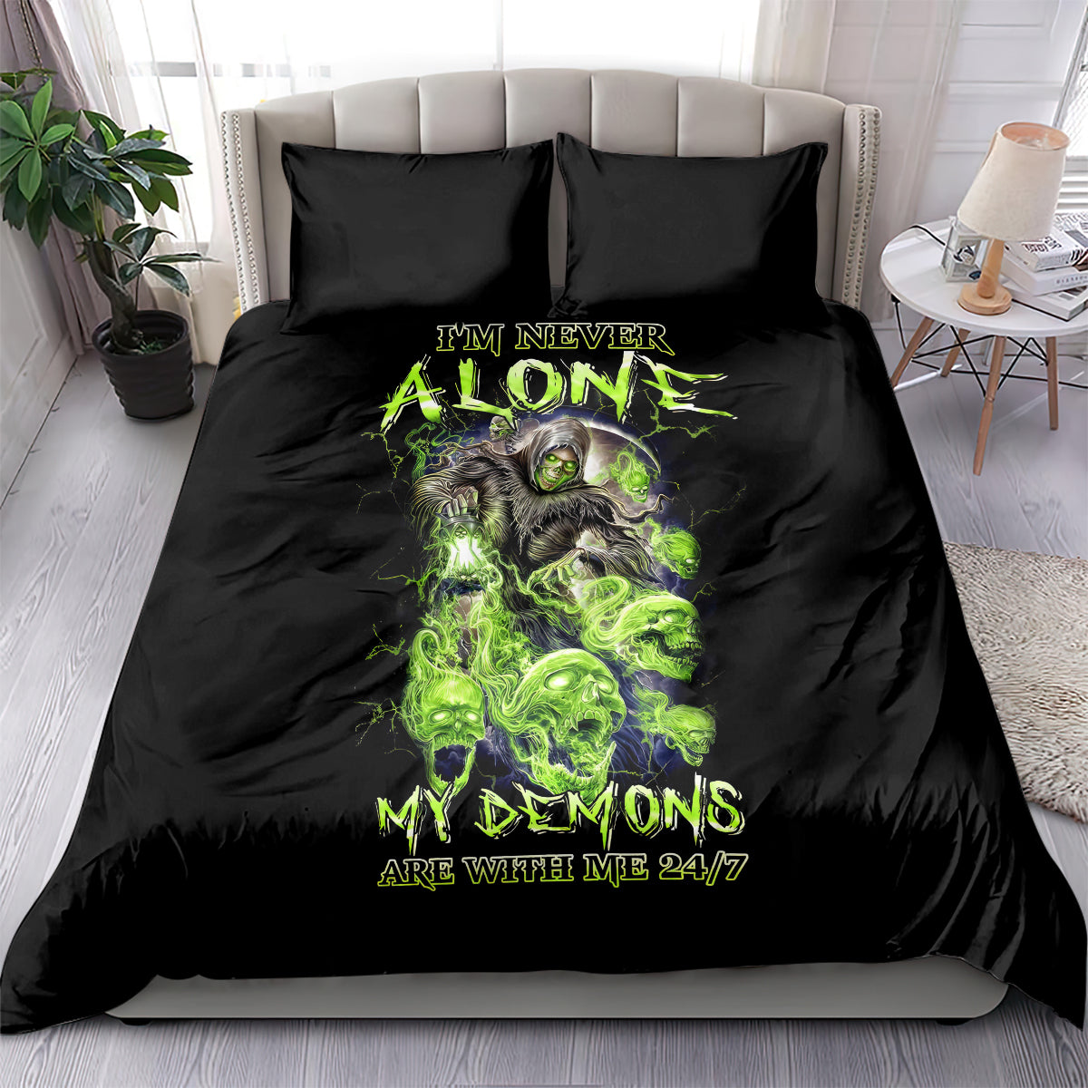 Death Skull Bedding Set I Never Alone My Demon With Me 24/7 - Wonder Print Shop