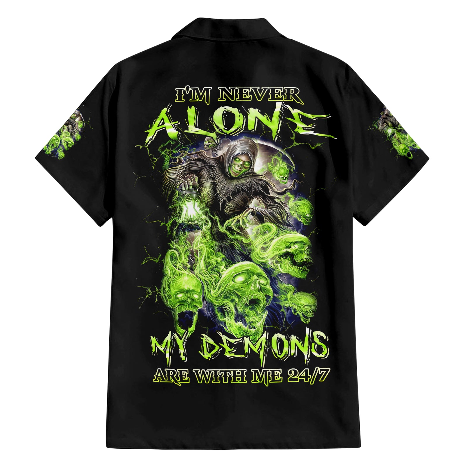 Death Skull Hawaiian Shirt I Never Alone My Demon With Me 24/7 - Wonder Print Shop