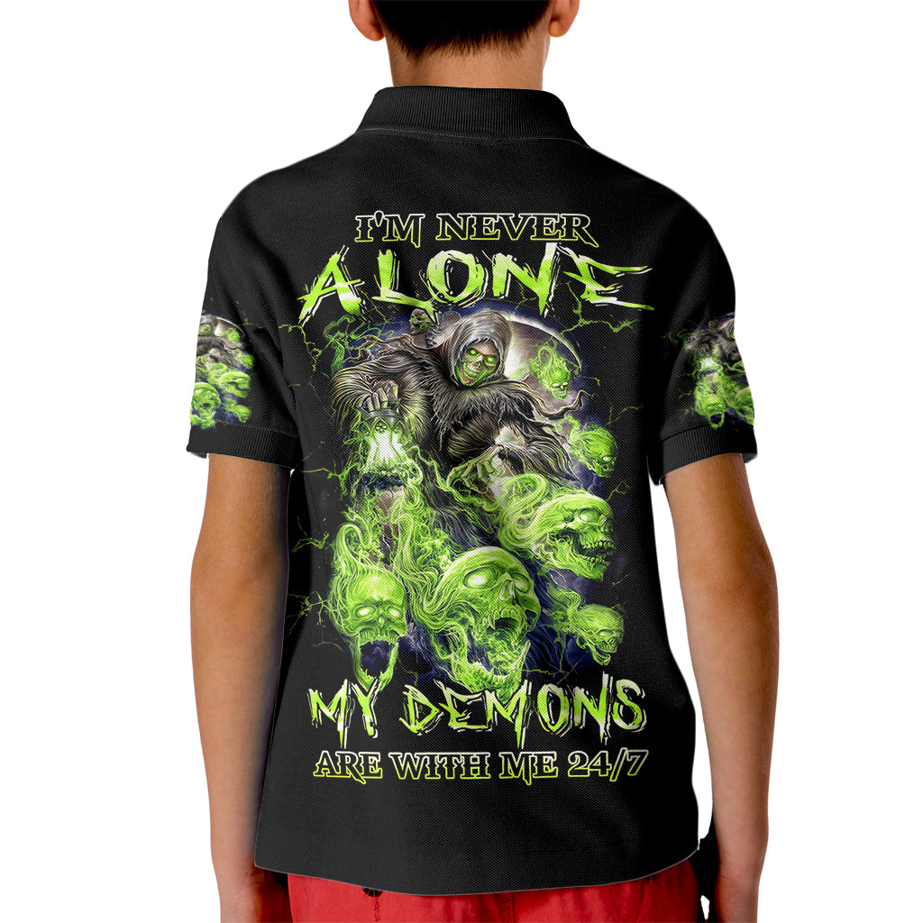 Death Skull Kid Polo Shirt I Never Alone My Demon With Me 24/7 - Wonder Print Shop