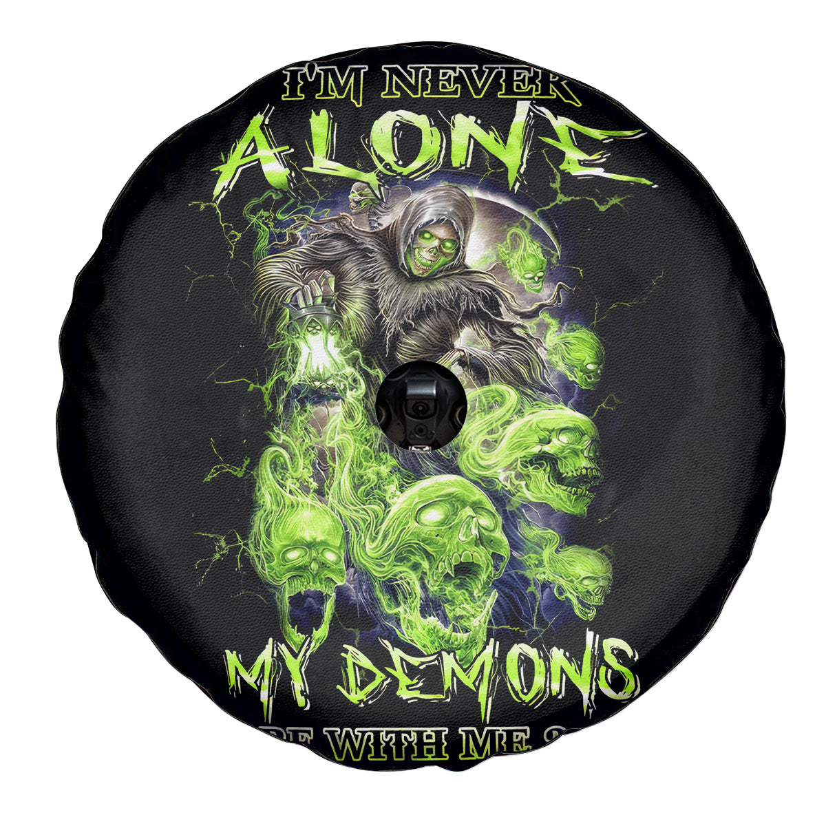 Death Skull Spare Tire Cover I Never Alone My Demon With Me 24/7 - Wonder Print Shop