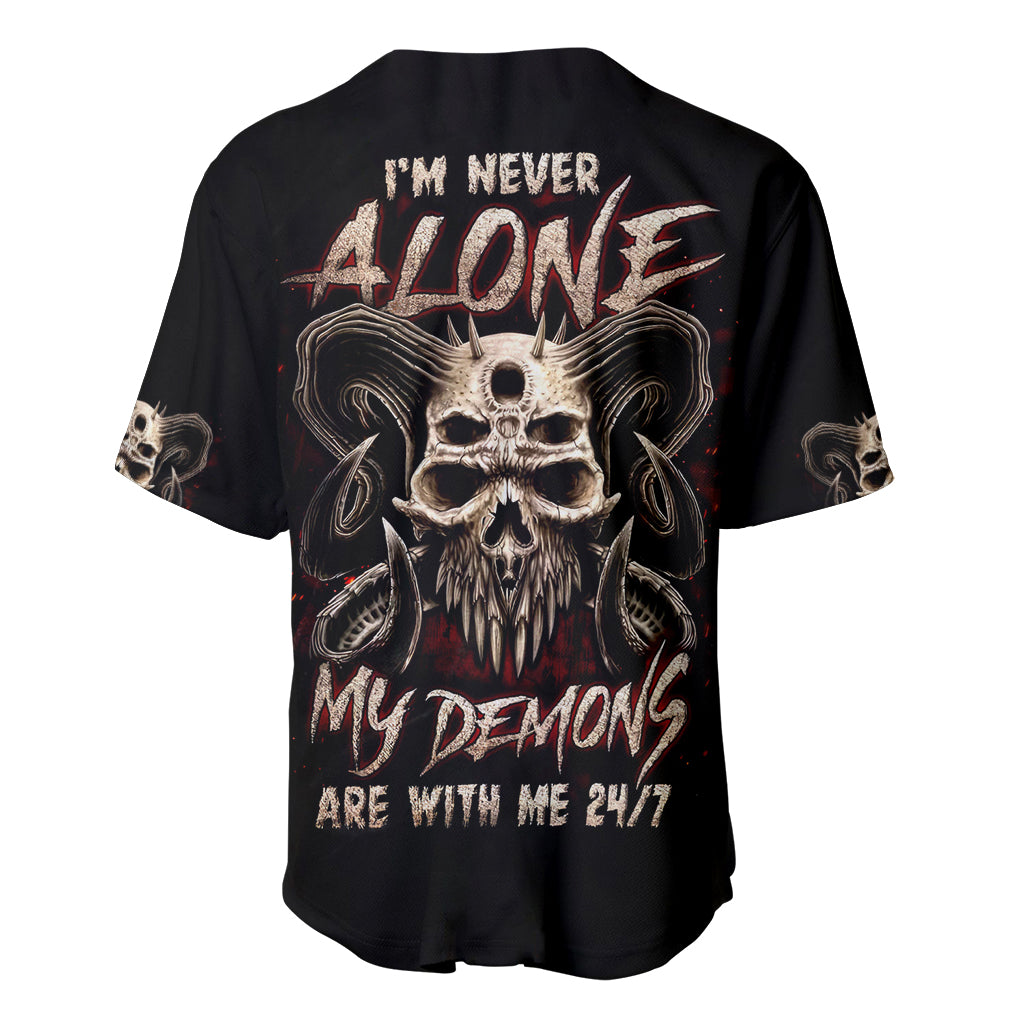 Satan Skull Baseball Jersey I Never Alone My Demon With Me 24/7 - Wonder Print Shop