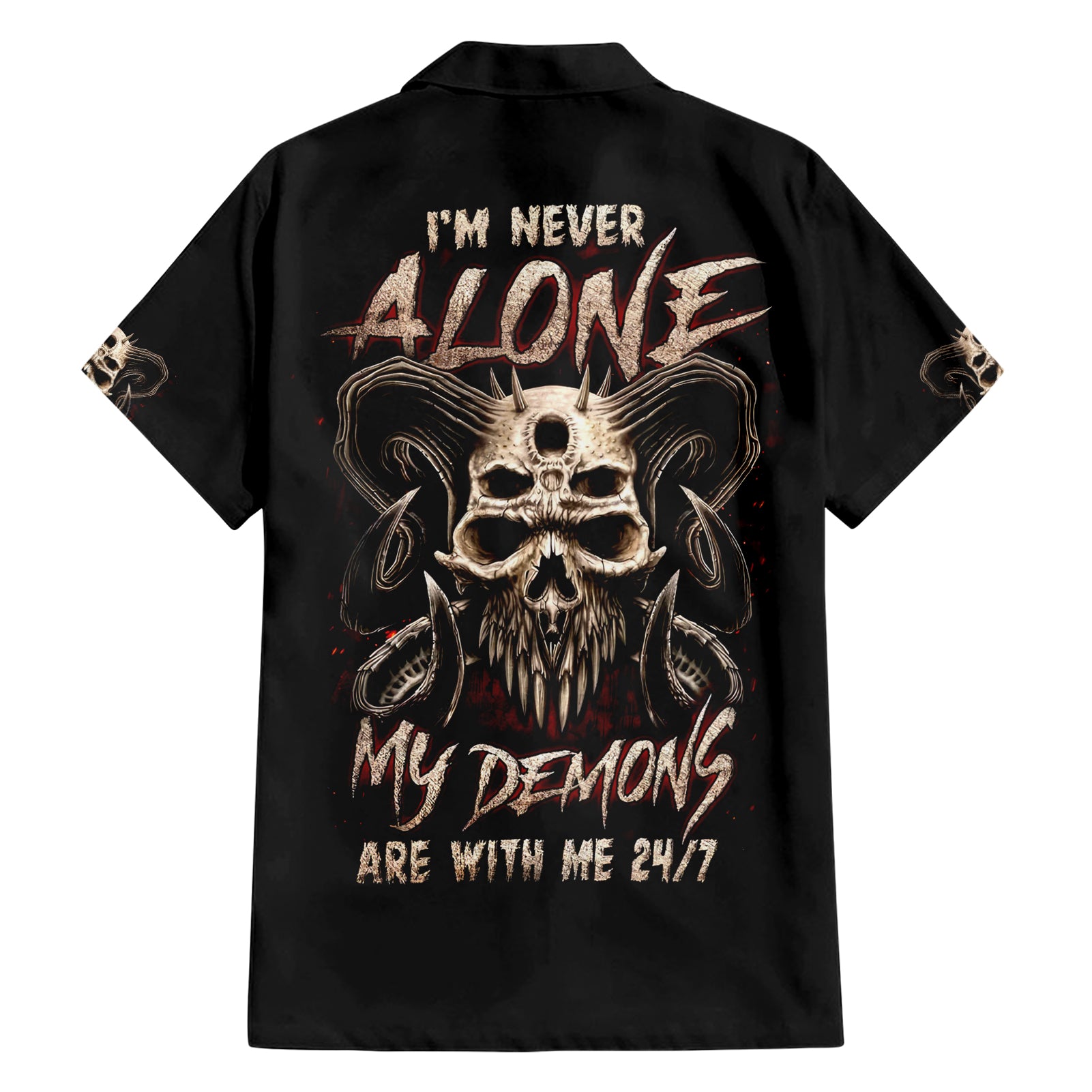 Satan Skull Hawaiian Shirt I Never Alone My Demon With Me 24/7 - Wonder Print Shop