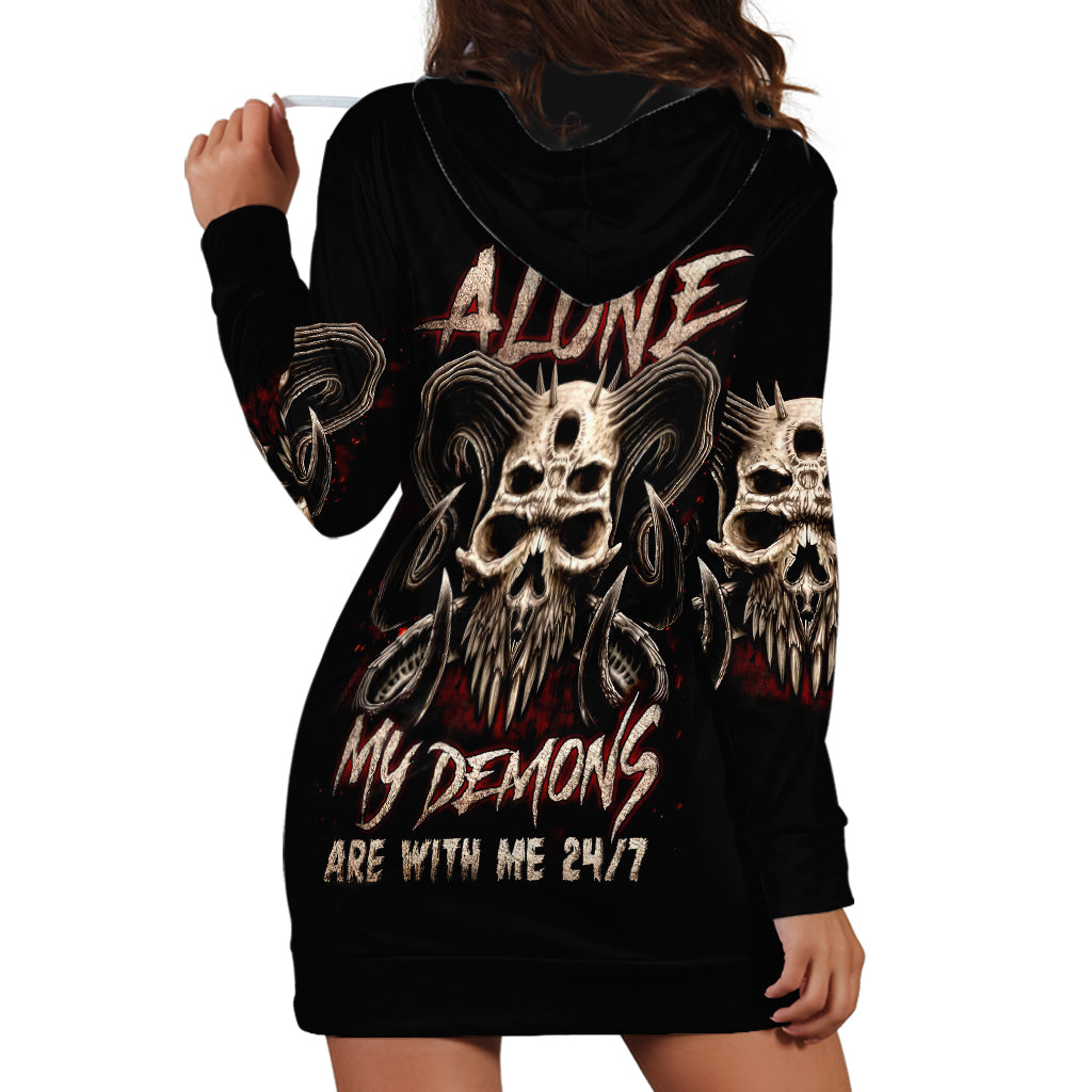 Satan Skull Hoodie Dress I Never Alone My Demon With Me 24/7 - Wonder Print Shop