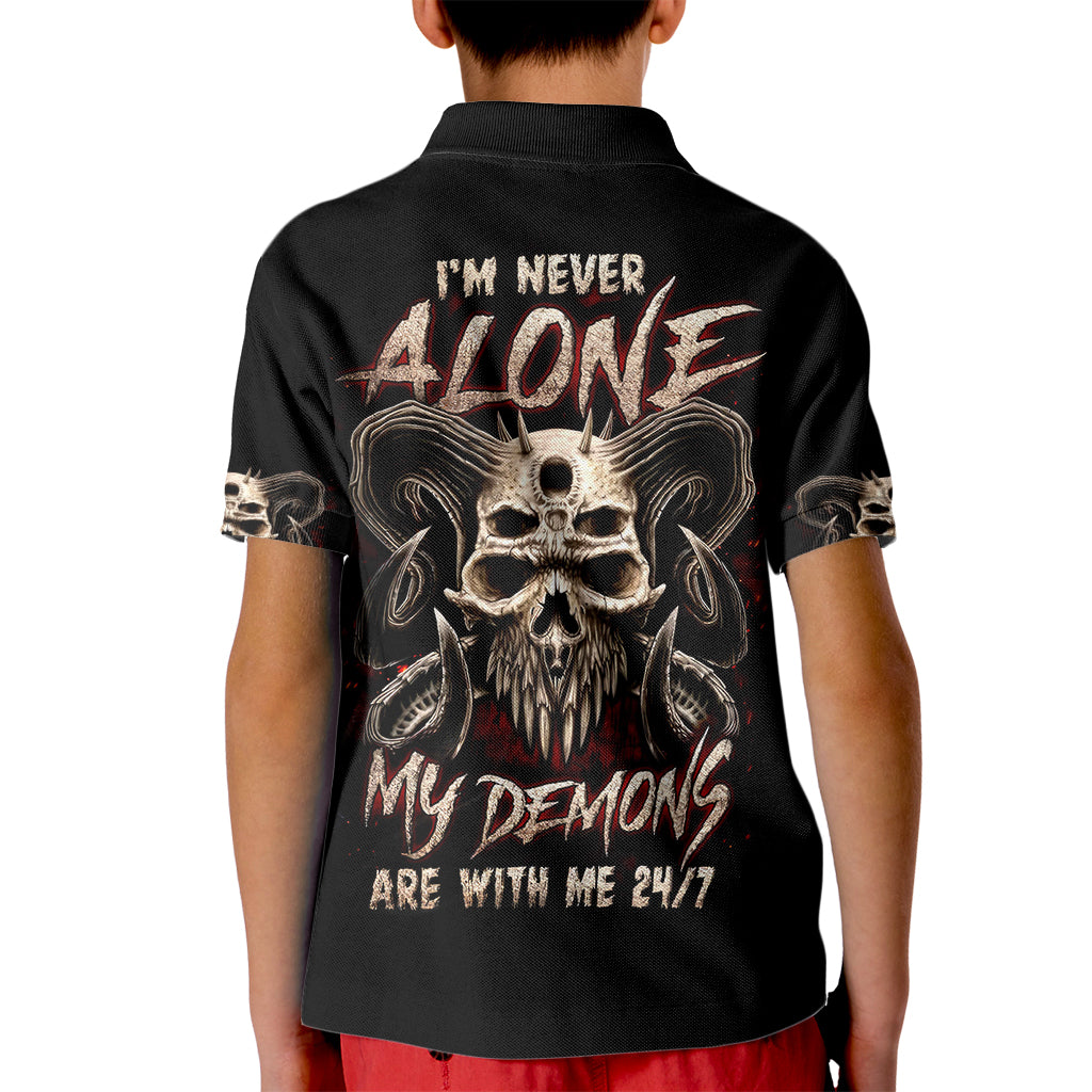 Satan Skull Kid Polo Shirt I Never Alone My Demon With Me 24/7 - Wonder Print Shop