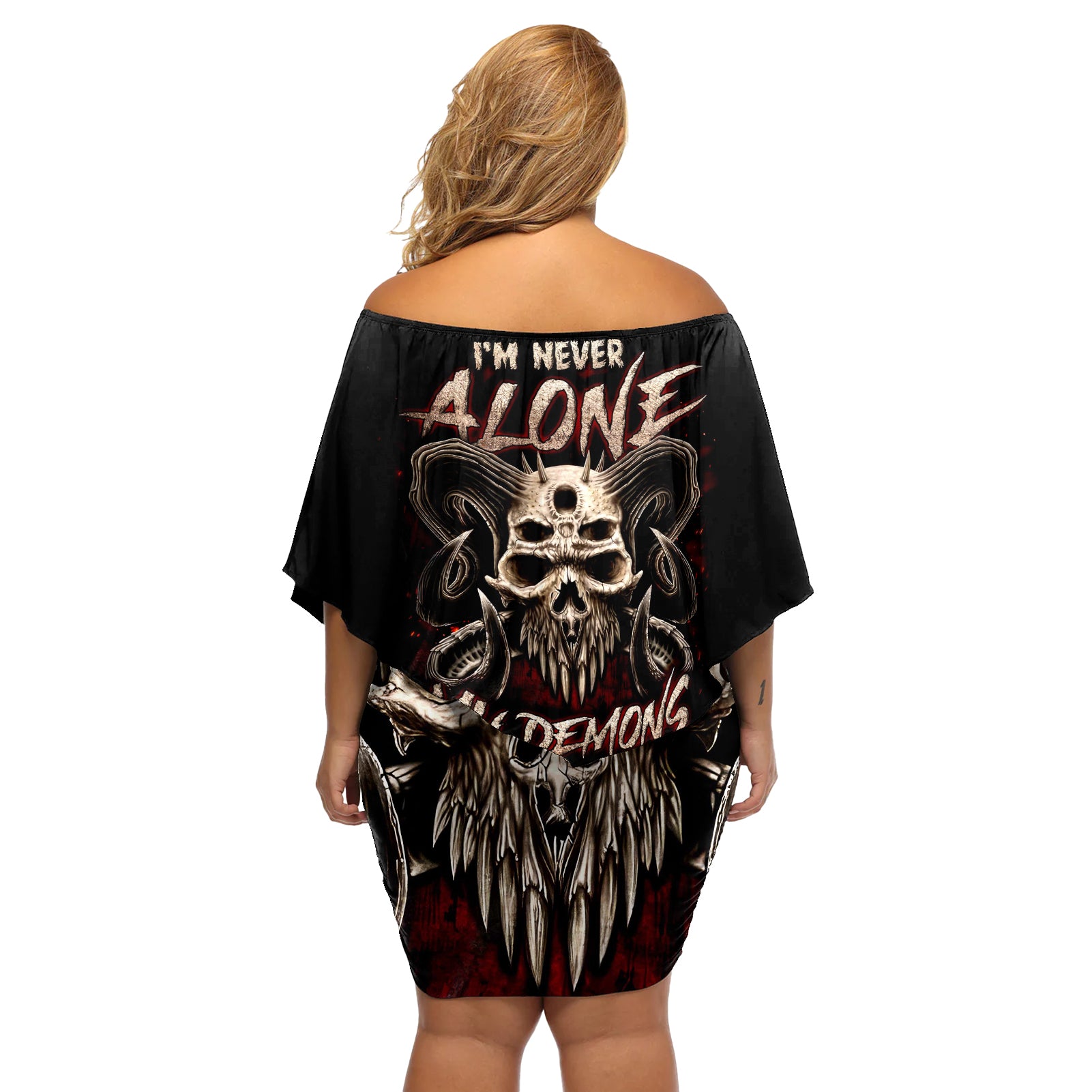 Flower Skull Off Shoulder Short Dress I Try To Avoid Drama - Wonder Print Shop