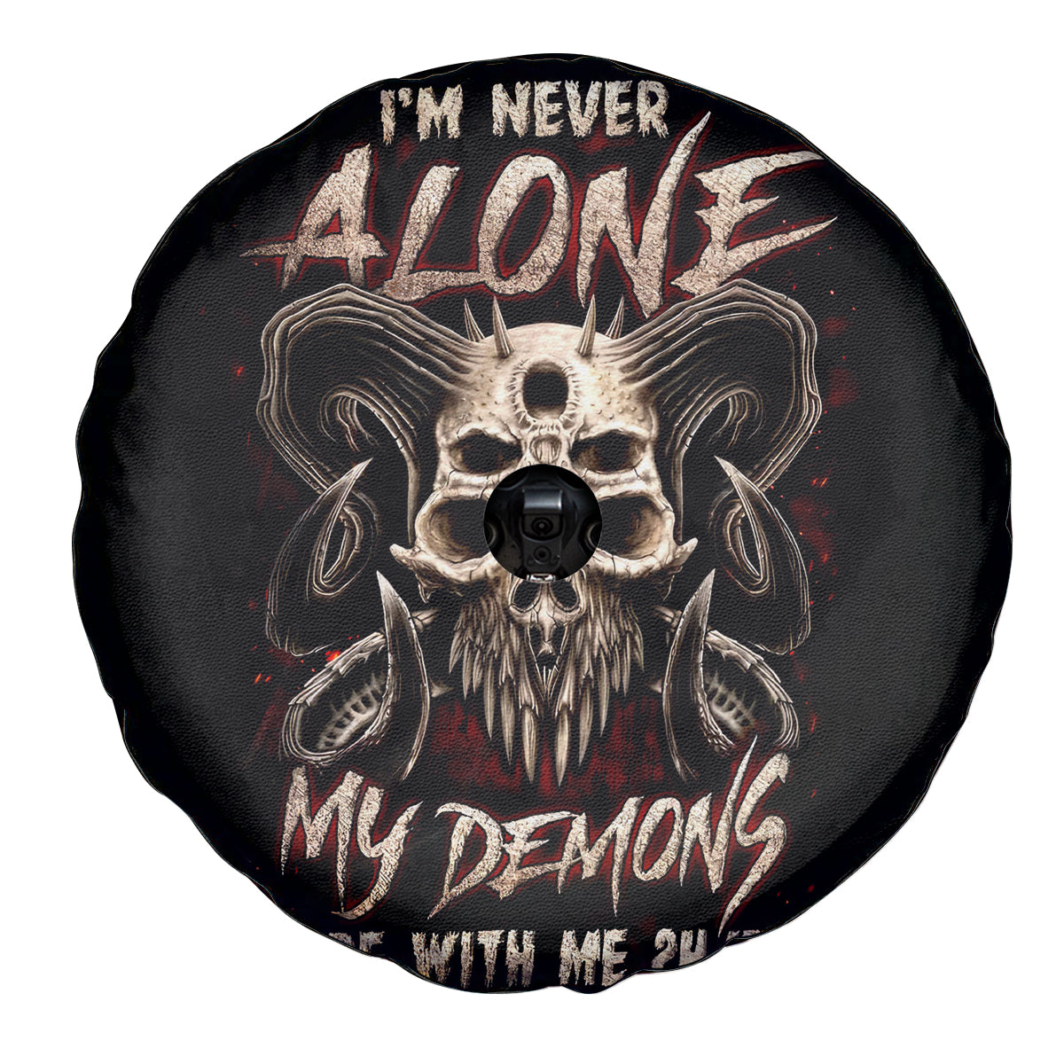 Satan Skull Spare Tire Cover I Never Alone My Demon With Me 24/7 - Wonder Print Shop