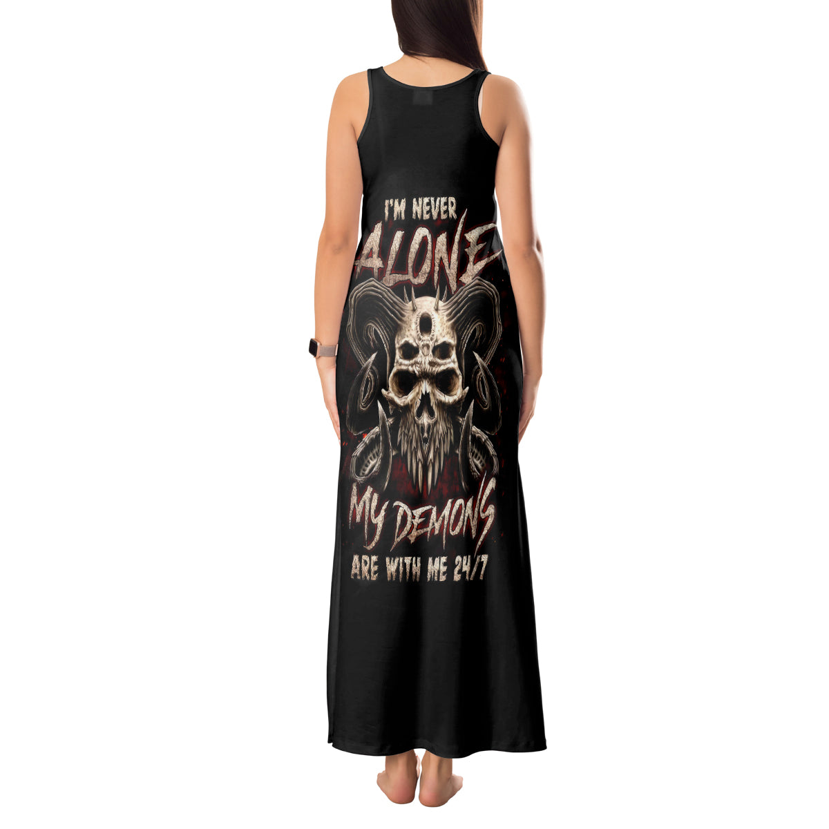 Flower Skull Tank Maxi Dress I Try To Avoid Drama DT01