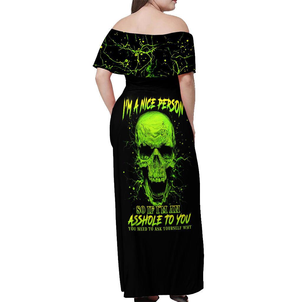 Flower Skull Off Shoulder Maxi Dress Iam A Sweet Girl Full Of Crazy - Wonder Print Shop