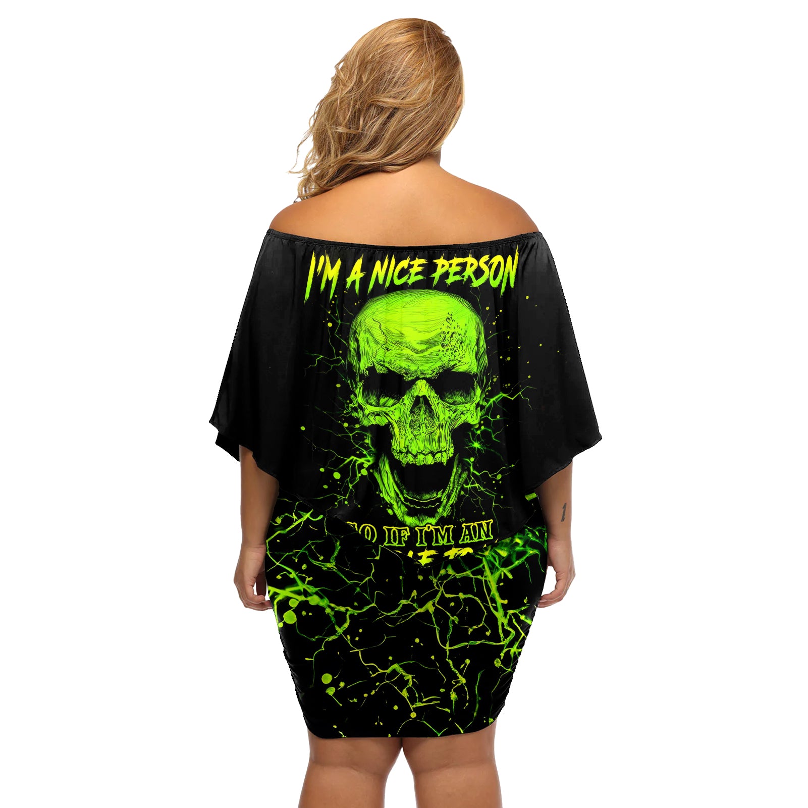 Flower Skull Off Shoulder Short Dress Iam A Sweet Girl Full Of Crazy - Wonder Print Shop