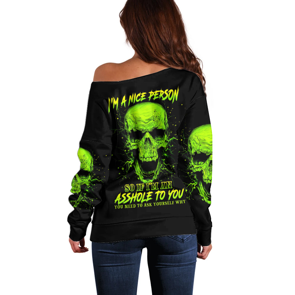 Flower Skull Off Shoulder Sweater Iam A Sweet Girl Full Of Crazy - Wonder Print Shop