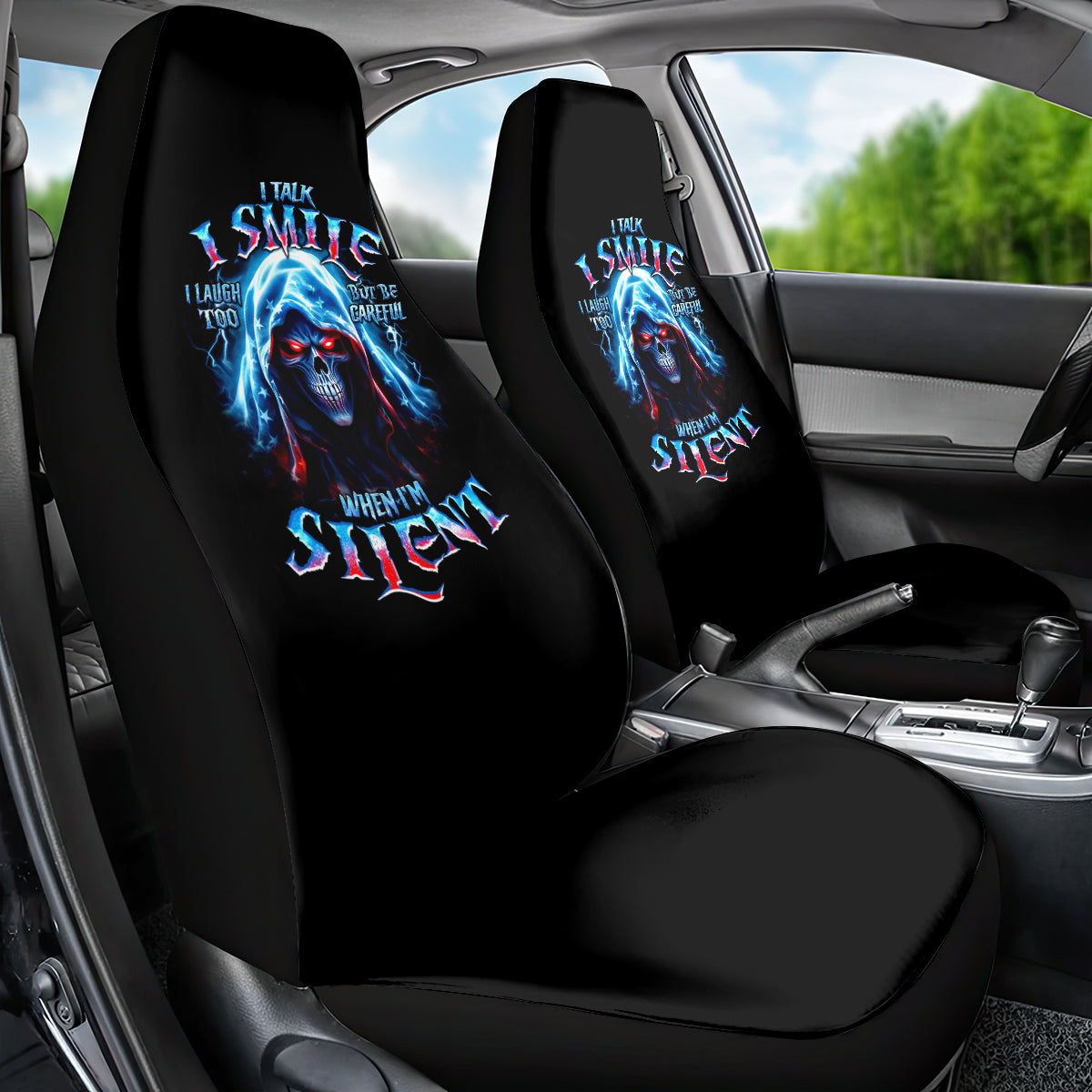 American Skull Car Seat Cover I Talk I Smile But Be Carefull When I Silent - Wonder Print Shop