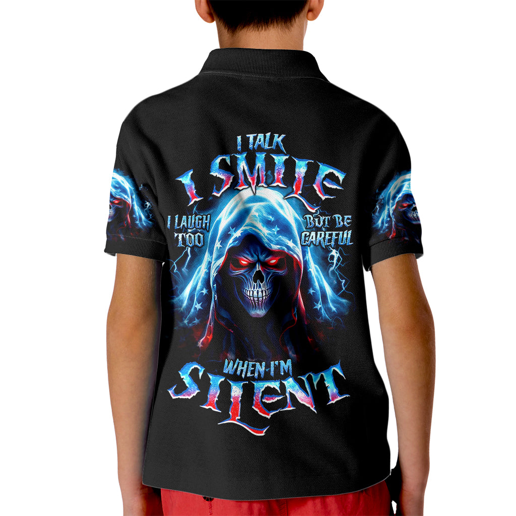 American Skull Kid Polo Shirt I Talk I Smile But Be Carefull When I Silent - Wonder Print Shop