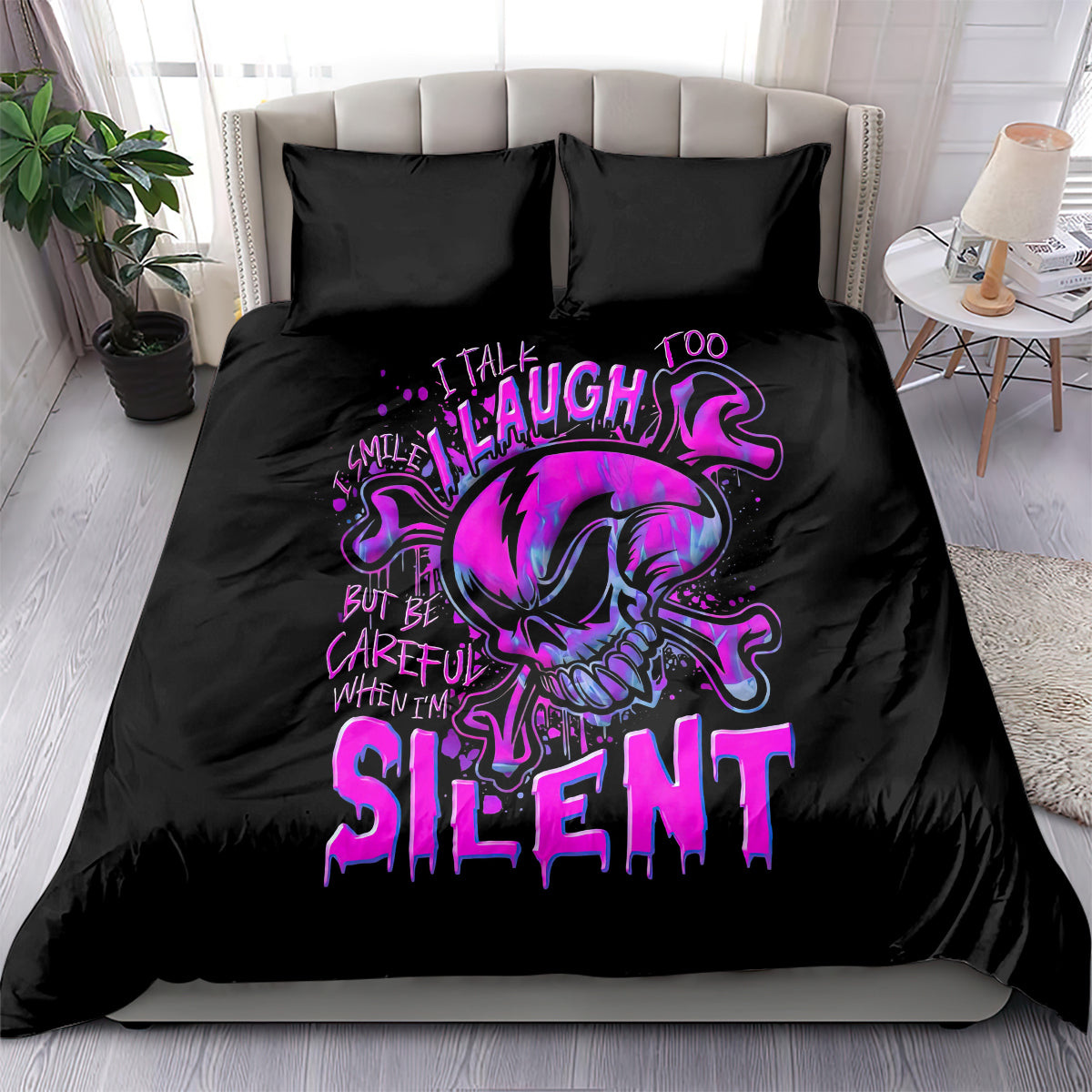 Graffiti Skull Bedding Set I Talk I Smile But Be Carefull When I Silent - Wonder Print Shop