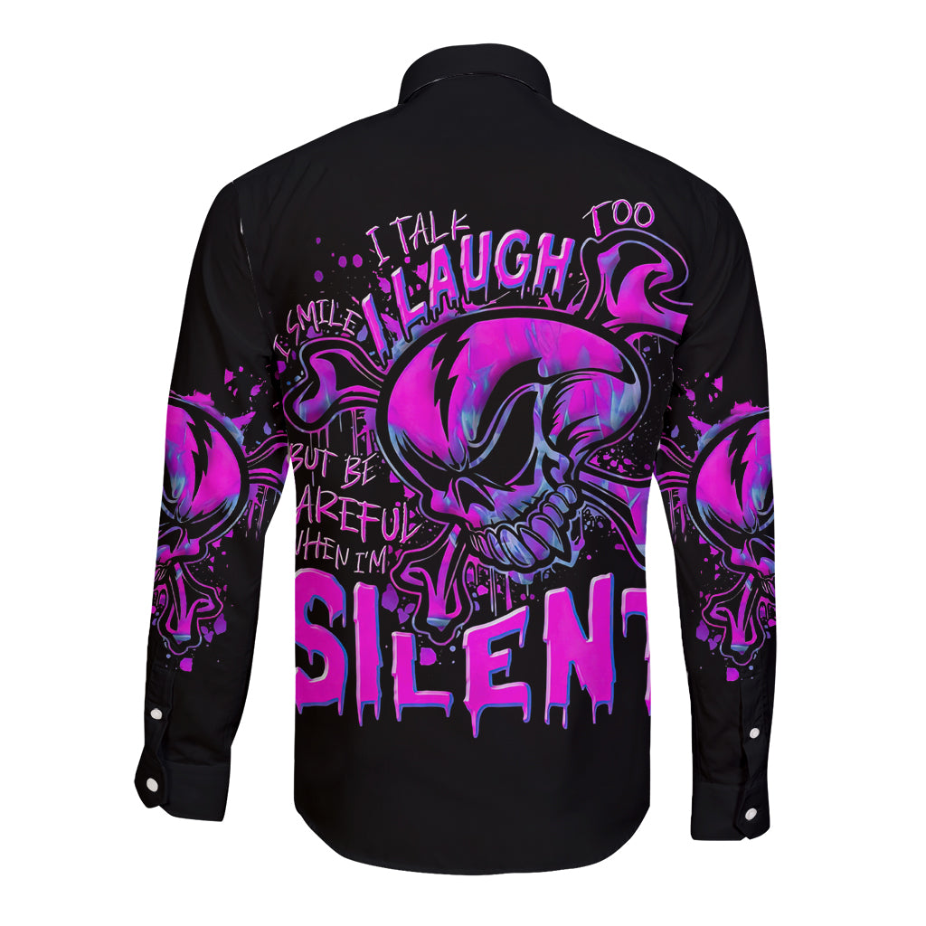 Graffiti Skull Long Sleeve Button Shirt I Talk I Smile But Be Carefull When I Silent - Wonder Print Shop