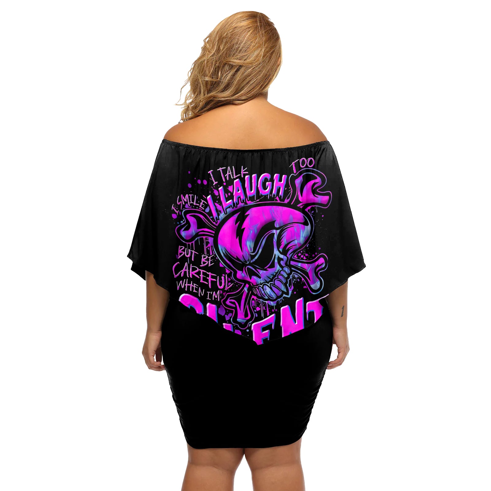 Girl Skull Off Shoulder Short Dress I Sweet Girl Full Of Crazy - Wonder Print Shop