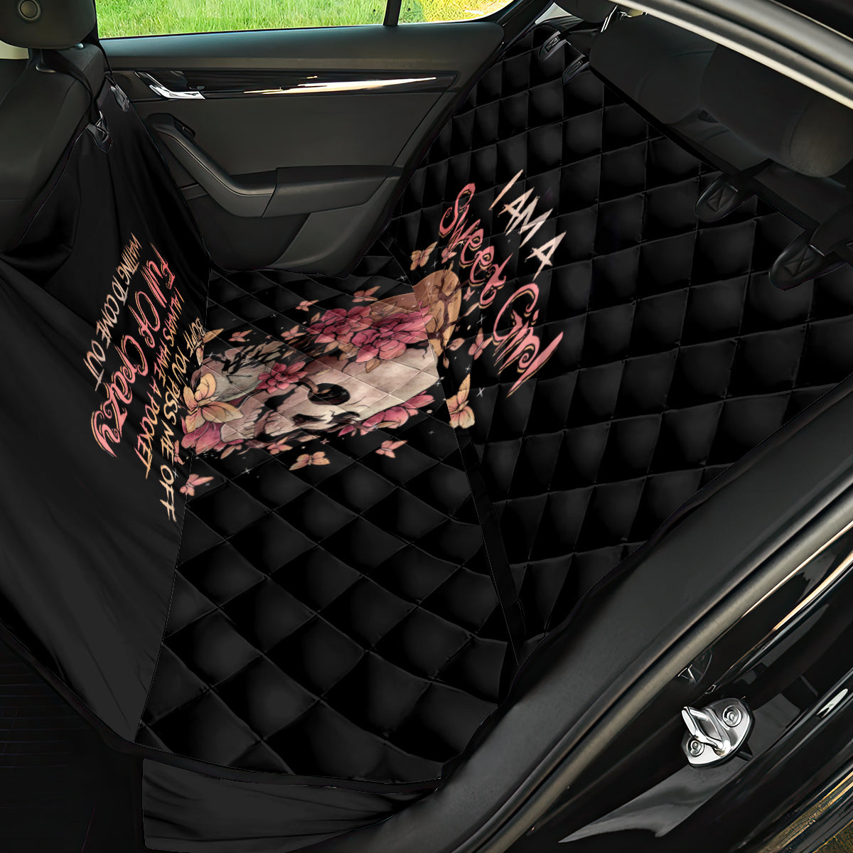 Flower Skull Back Car Seat Cover Iam A Sweet Girl Full Of Crazy - Wonder Print Shop